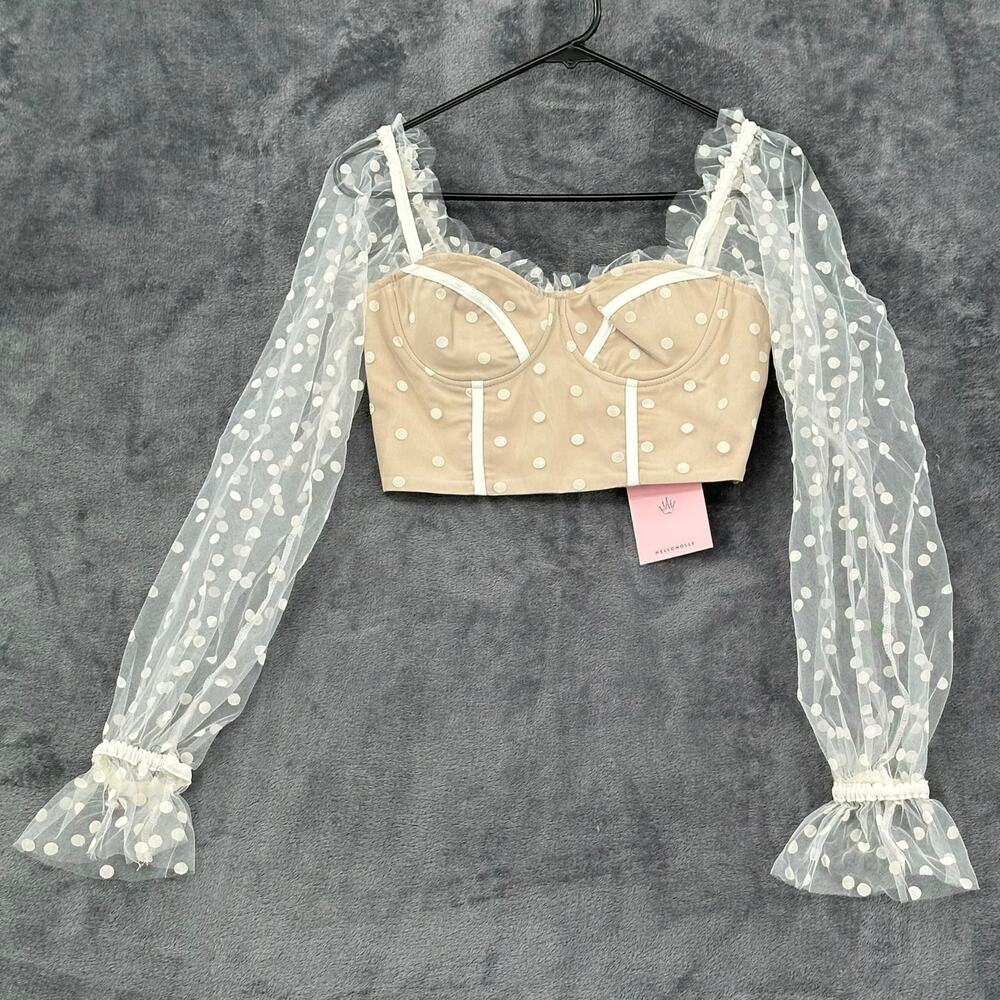 Hello Molly Top Womens 4 Small Beige White Malibu‎ Sunset Crop Feminine Corset